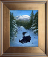 I captured this view down the Cutler River as it wends its way into Pinkham Notch. I was bounding through the snow down Tuckerman Ravine Trail. My side of the Notch was already in shadow, but the peaks of Wildcat Mountain were shining in the sun. Framed 9x12" oil on panel painting in a 14x17" gold-toned, wood frame.
