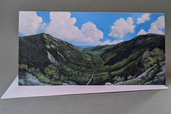 I just love Mount Willard, perched above Crawford Notch in the heart of New Hampshire's White Mountains. This card set gives you the view in all four seasons. Set of four panoramic 4x8" greeting cards. High quality prints of paintings on archival felted cardstock. Certified by the Forest Stewardship Council.