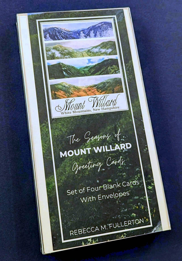 I just love Mount Willard, perched above Crawford Notch in the heart of New Hampshire's White Mountains. This card set gives you the view in all four seasons. Set of four panoramic 4x8" greeting cards. High quality prints of paintings on archival felted cardstock. Certified by the Forest Stewardship Council.