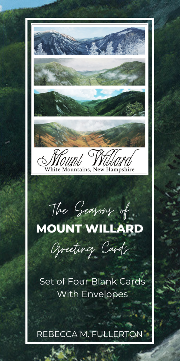 I just love Mount Willard, perched above Crawford Notch in the heart of New Hampshire's White Mountains. This card set gives you the view in all four seasons. Set of four panoramic 4x8" greeting cards. High quality prints of paintings on archival felted cardstock. Certified by the Forest Stewardship Council.