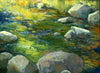 Just a little slice of a river during peak foliage. I could have painted the whole scene of the river, the woods, and the sky above, but there was so much color and sparkle to be found just in this small passage of water and rocks that I was content to study it alone.