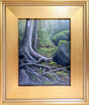 Step into this lush oil painting of the Appalachian Trail's "Green Tunnel," where a verdant canopy and moss-clad rocks envelop hikers in nature's embrace. This 8x10 inch framed oil on panel painting is signed by the artist and wired and ready to hang, bringing the beauty of the trail to your home.