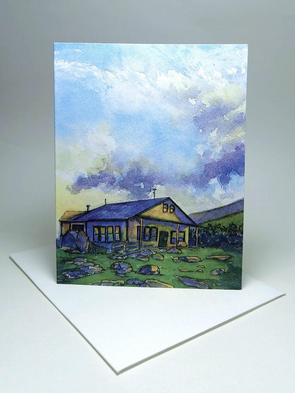 All eight AMC White Mountain Huts as a set of greeting cards! Send a note reminiscing about your last great trip to New Hampshire's mountains. Set contains one of each card of the eight huts: Lonesome Lake, Greenleaf, Galehead, Zealand Falls, Mizpah Spring, Lakes of the Clouds, Madison Spring and Carter Notch Huts. All in dazzling color and ready to mail. Eight small 4"x5½" greeting cads. High quality prints of original paintings by Rebecca M. Fullerton.