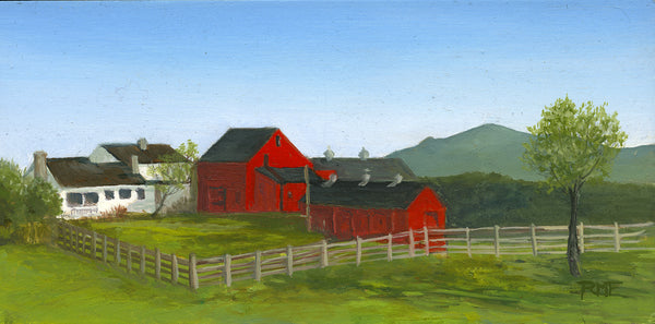 "Red Barn at Midacre," 4x8 inch oil on panel painting (SOLD)