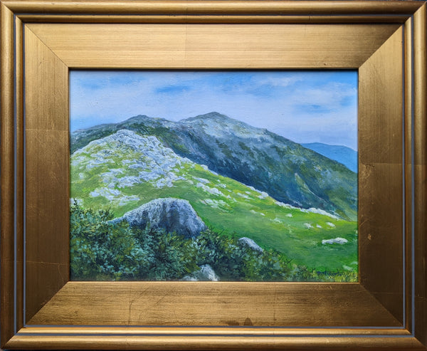 "West to Mount Jefferson" is a 9 by 12 inch oil on panel painting of the view along the Northern Presidential Range in the White Mountains of New Hampshire.