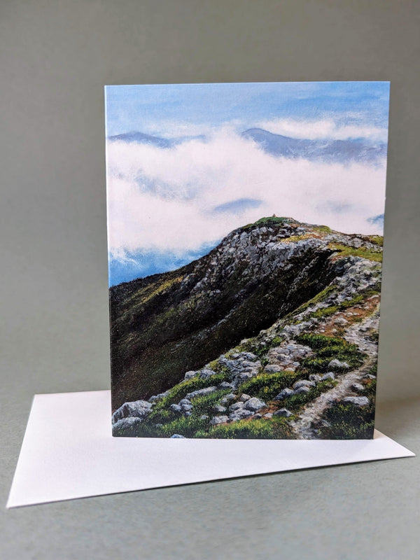Mount Franklin doesn't get a lot of love. It's not on the NH 4,000-footer list, but I'm giving it its due as a fine art portrait here. It is a real stunner of a mountain! Small 4x5½" greeting cards. High quality prints of paintings on archival felted cardstock. Certified by the Forest Stewardship Council.