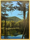A framed painting of Mount Webster in New Hampshire reflected in glassy Ammonoosuc Lake.