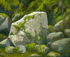 Painting of a rocky landscape with greenery
