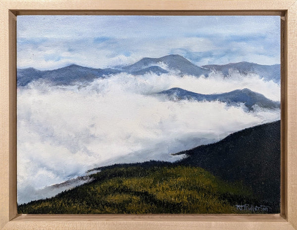 Seeing clouds settle like pools in the valley below a mountain range is one of my favorite phenomenon. This is a view down along the Crawford Path looking south into the Pemigewasset Wilderness where, in the early evening clouds rolled like ocean waves between the peaks.