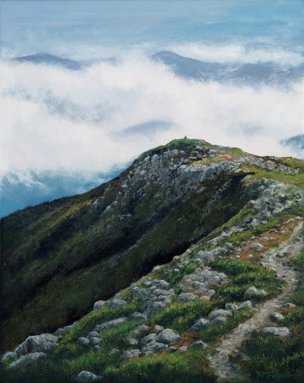 Mount Franklin is a mountain in the White Mountains of New Hampshire. It's not on the NH 4,000-footer list, but it's still a beautiful and challenging hike. This giclee print captures the mountain's rugged beauty in all its glory. The print is printed on Hahnemühle Photo Rag paper, a 100% cotton paper with a smooth surface texture. It's 8x10 inches in size, with a 1-inch white border, bringing the total sheet size to 10x12 inches.