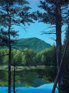 The profile of Mount Webster as you approach from the west is distictive. It looms over Crawford Notch and looks gorgeous framed by tall pines along the shore of tiny Ammonoosuc Lake. Small 4x5½" greeting cards. High quality prints of paintings on archival felted cardstock. Certified by the Forest Stewardship Council.