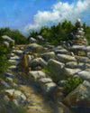 Mount Moosilauke is an alluring place. Set apart from the rest of the White Mountains, its wide, open meadow top is so enchanting. The old carriage roads and winding trails approach from all directions leading to new views around every corner. Luminous 8x10 inch oil painting on panel, framed. White Mountains, NH.