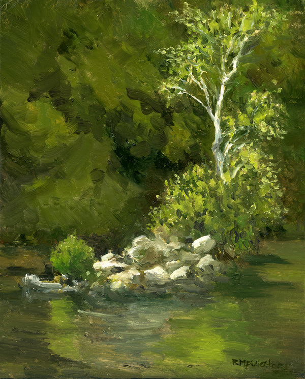 "Boom Pier, Berlin" 8x10 inch oil painting on panel by Artist Rebecca M. Fullerton. White Mountains, New Hampshire.