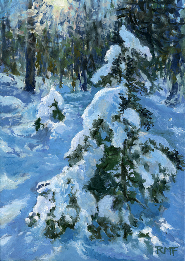 "Gentle Cloak of Winter" 5x7 inch oil painting on panel