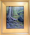 Step into this lush oil painting of the Appalachian Trail's "Green Tunnel," where a verdant canopy and moss-clad rocks envelop hikers in nature's embrace. This 8x10 inch framed oil on panel painting is signed by the artist and wired and ready to hang, bringing the beauty of the trail to your home.