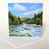 "Lincoln Woods Afternoon" 5 by 5 inch blank greeting cards printed on high-quality card stock. Always great to see the sparkling waters of the East Branch of the Pemigewasset River flowing underfoot as you cross the footbridge at the end of a long day hike in the Pemi. 