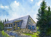 A watercolor depiction of the Appalachian Mountain Club Mizpah Spring Hut in the White Mountains of New Hampshire