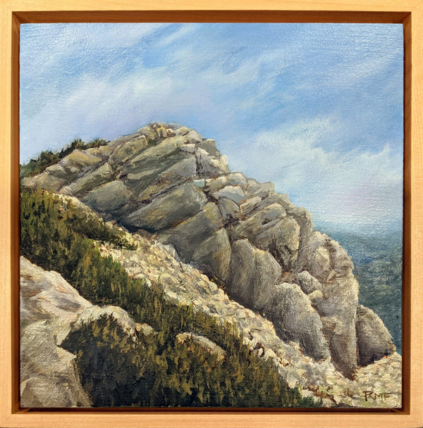 "Mount Liberty Summit" is an 8 by 8 inch oil on panel painting depicting the rocky crag at the summit Mt. Liberty in the White Mountains of New Hampshire.