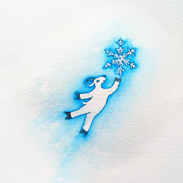 "snowflake" watercolor and ink on paper, 5.5x5.5 inch doodle