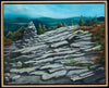 "Baldface Circle" is a 16 by 20 inch oil painting on canvas of layers of granite and a rock cairn along the Baldface Circle Trail in New Hampshire's White Mountains. Painted by Rebecca M. Fullerton.