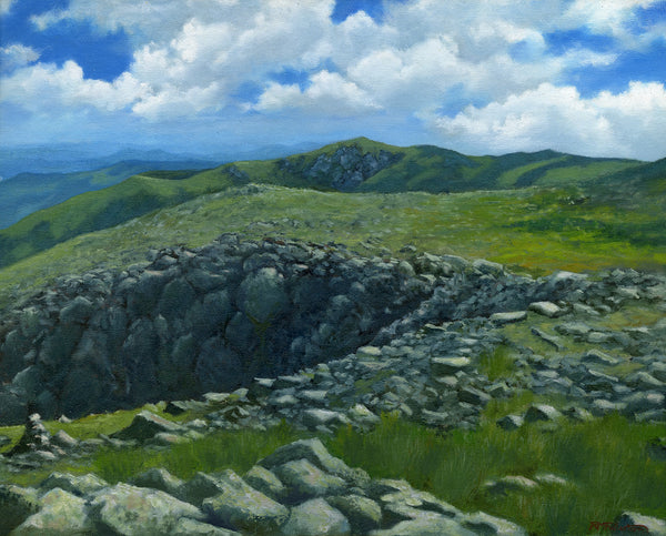 "Beyond the Ravines" is a 16 by 20 inch oil on canvas painting depicting the view across the Huntington and Tuckerman Ravines from the Nelson Crag Trail on Mount Washington, New Hampshire's highest peak.