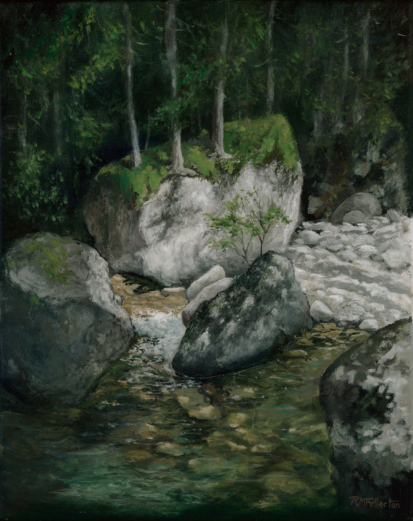 Tiny Falls, 4x4 inch oil on canvas painting